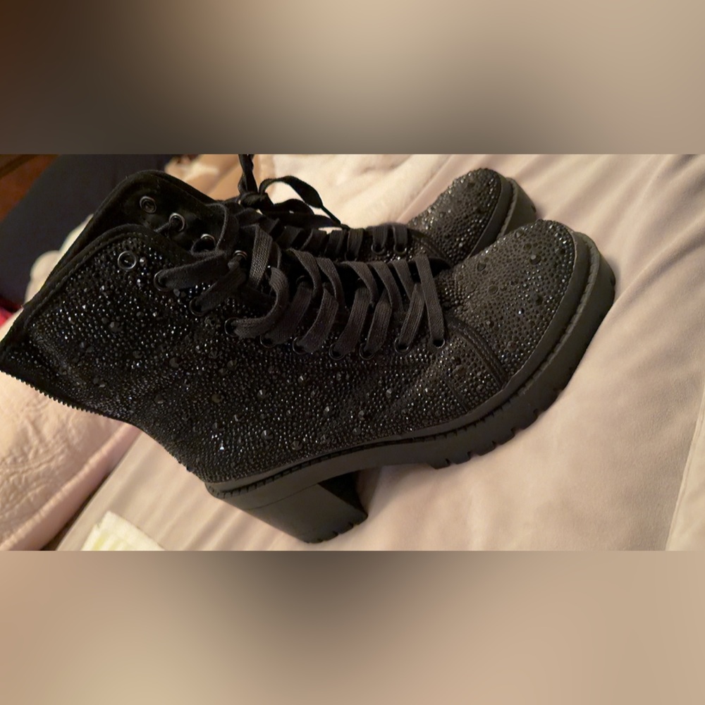 Steve Madden Black Sparkle Lace Up Boots